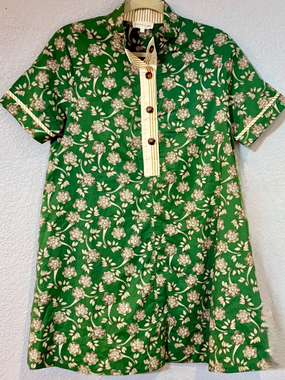 Entro Green Floral Contrast Trim Shirt Dress S